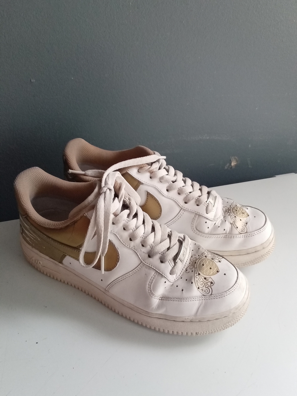 Nike Air Force 1 Low White Metallic Gold El Cielo Sneakers 315122-171‎